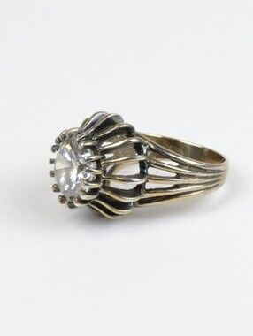 Vintage 70s Brutalist Sunburst Ring Sterling Silver 925 Vermeil Size 5.25